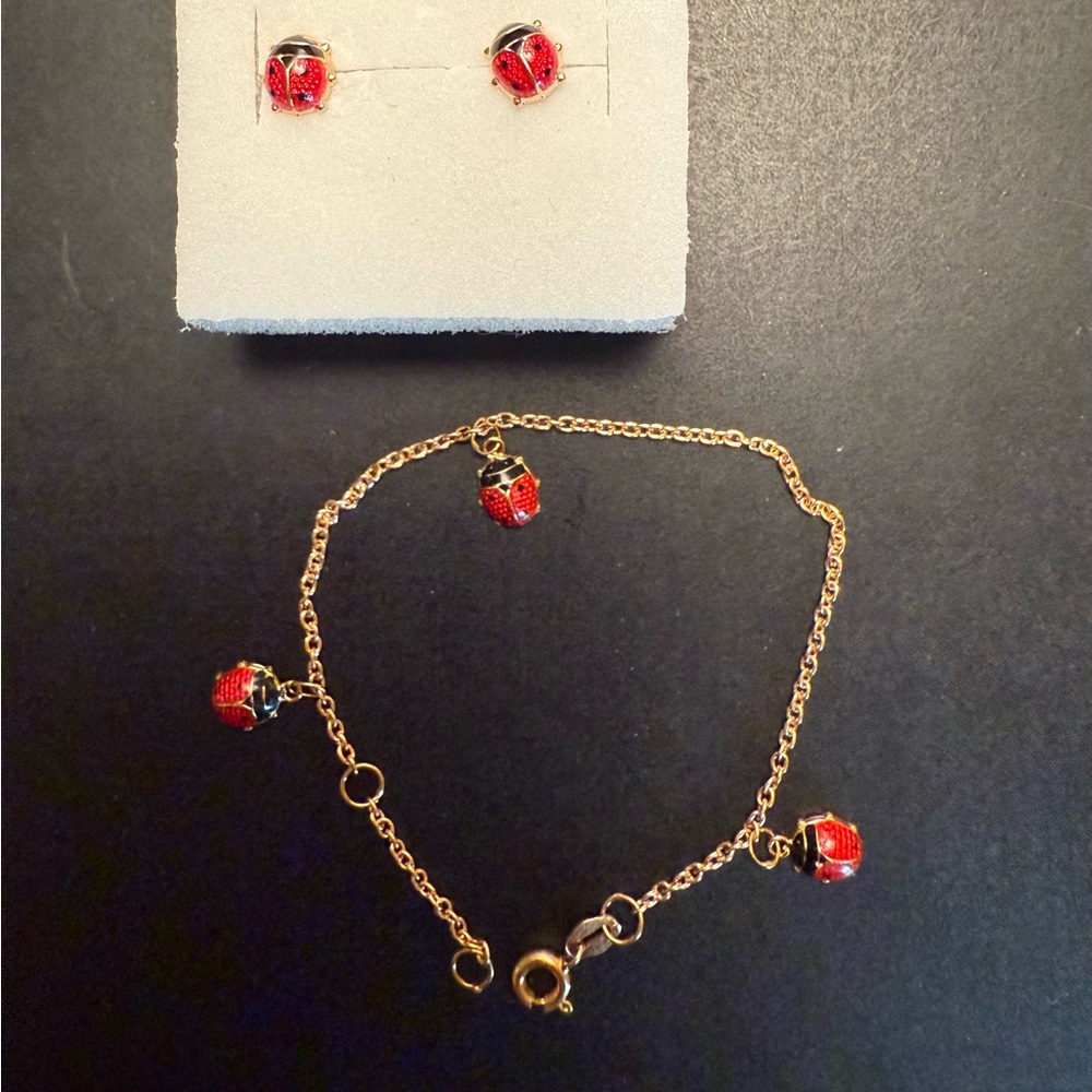 18k and Enamel Child’s Ladybug Charm Bracelet and Earring Set